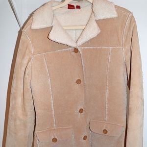 Real Suede Short Coat with Faux Sherpa